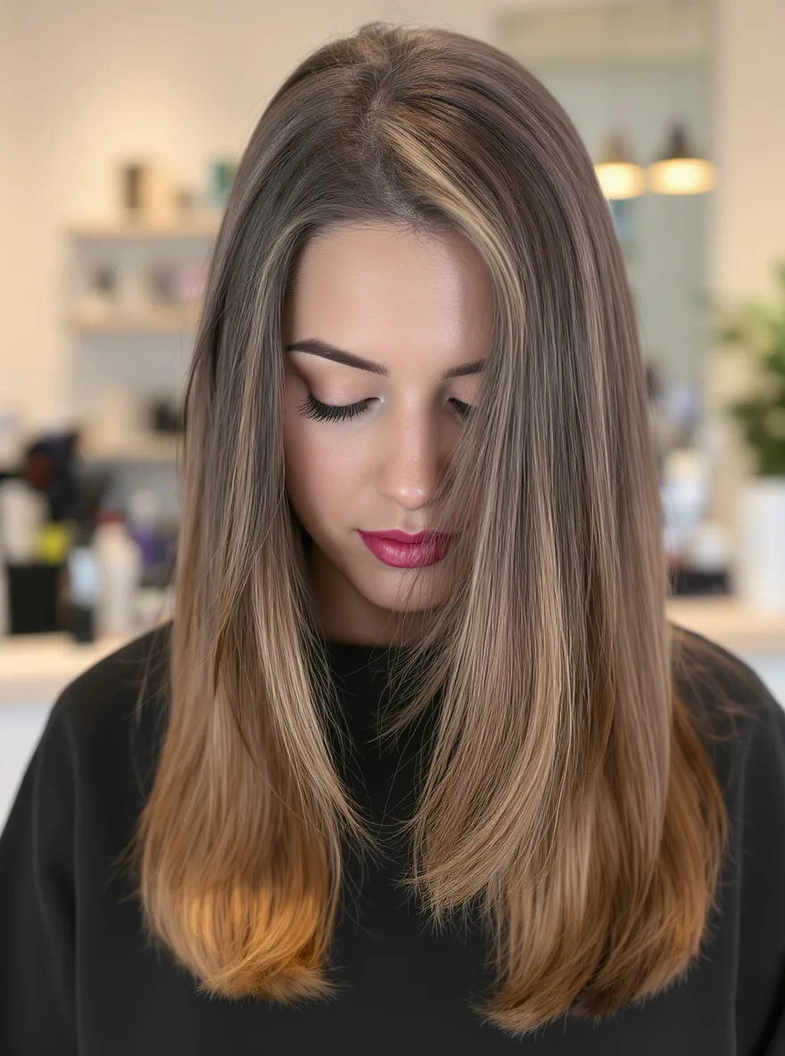 Long Ash Bronde Layers with Subtle Balayage Highlights